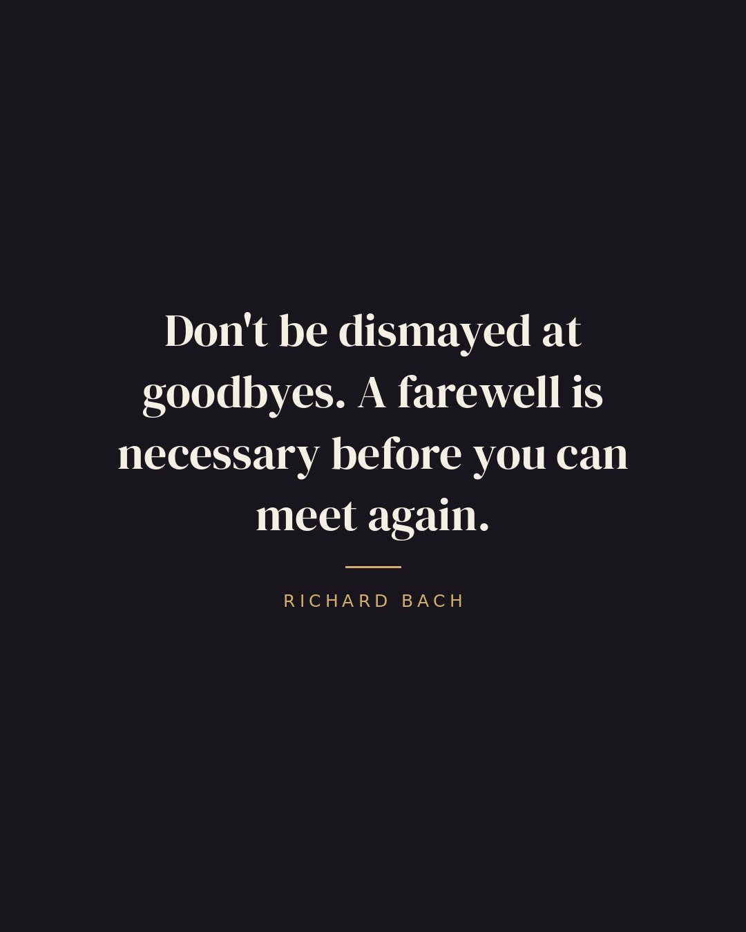 Don't be dismayed at goodbyes. A farewell is necessary before you can meet again. — Richard Bach