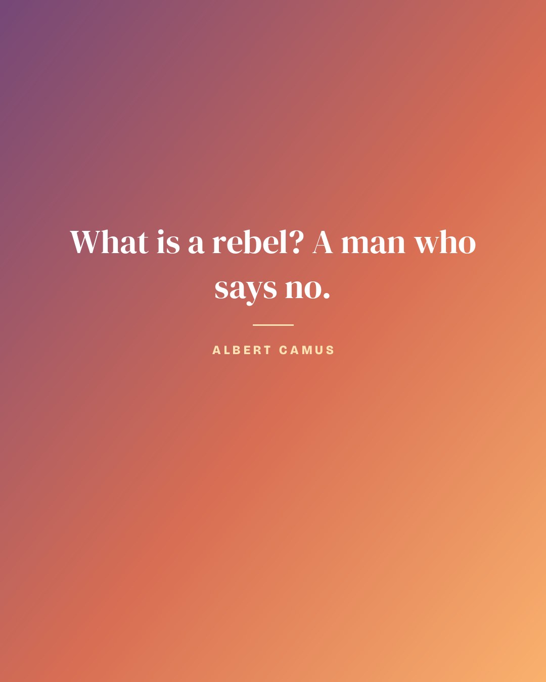 What is a rebel? A man who says no. — Albert Camus quote card