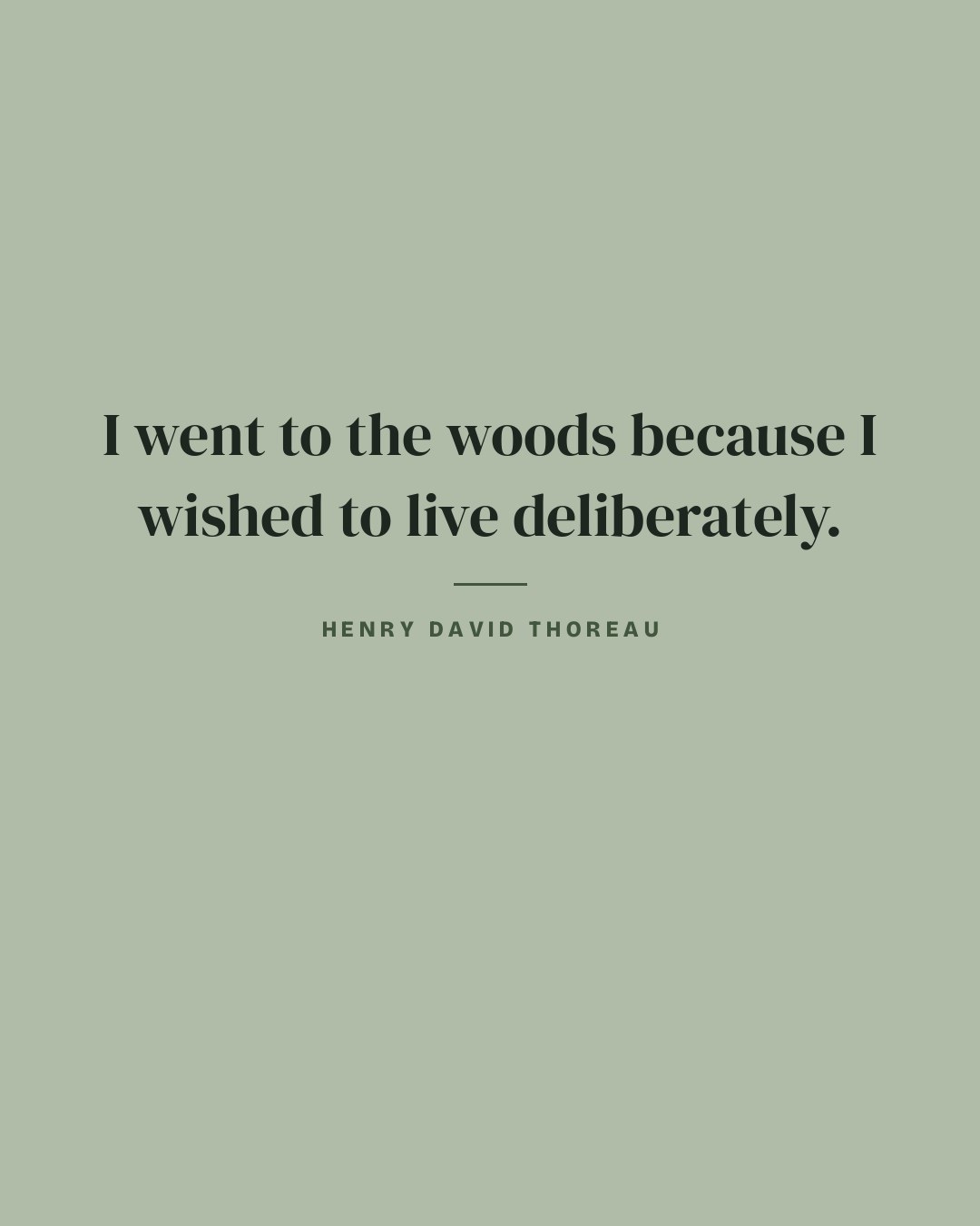 I went to the woods because I wished to live deliberately. — Henry David Thoreau quote card