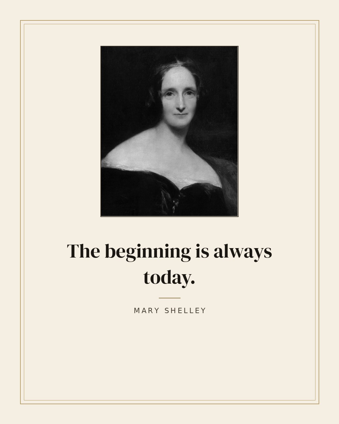 The beginning is always today. — Mary Shelley quote card