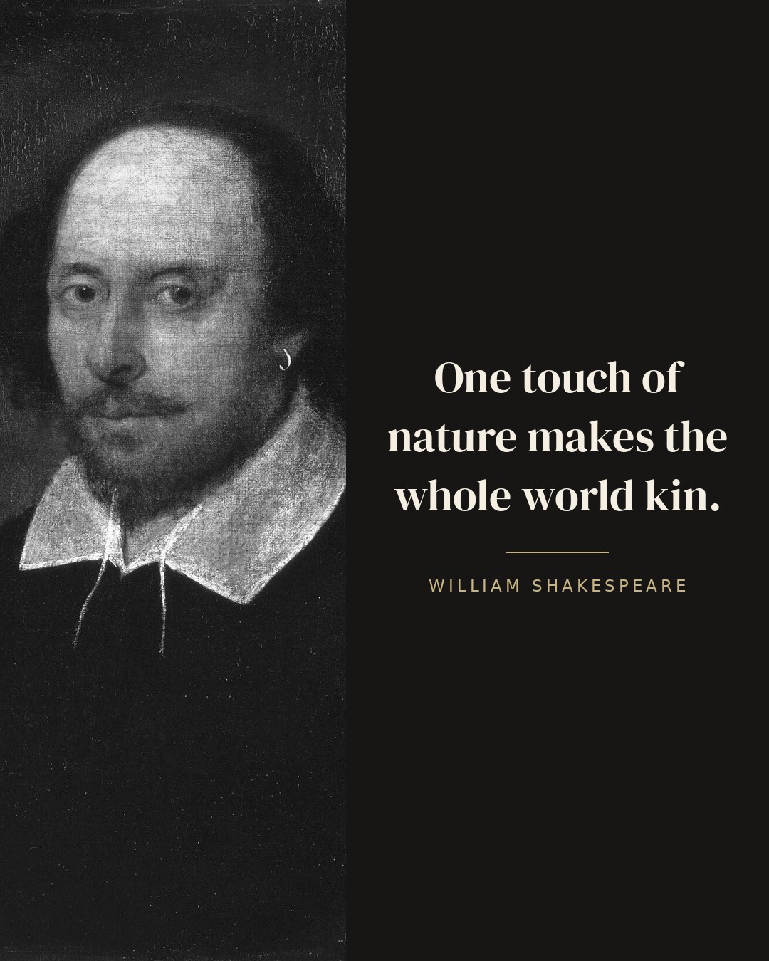 One touch of nature makes the whole world kin. — William Shakespeare quote card