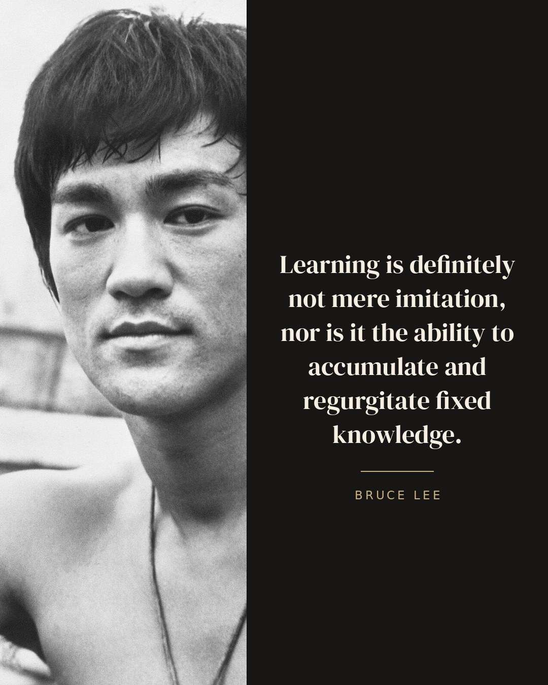 Learning is definitely not mere imitation, nor is it the ability to accumulate and regurgitate fixed knowledge. — Bruce Lee