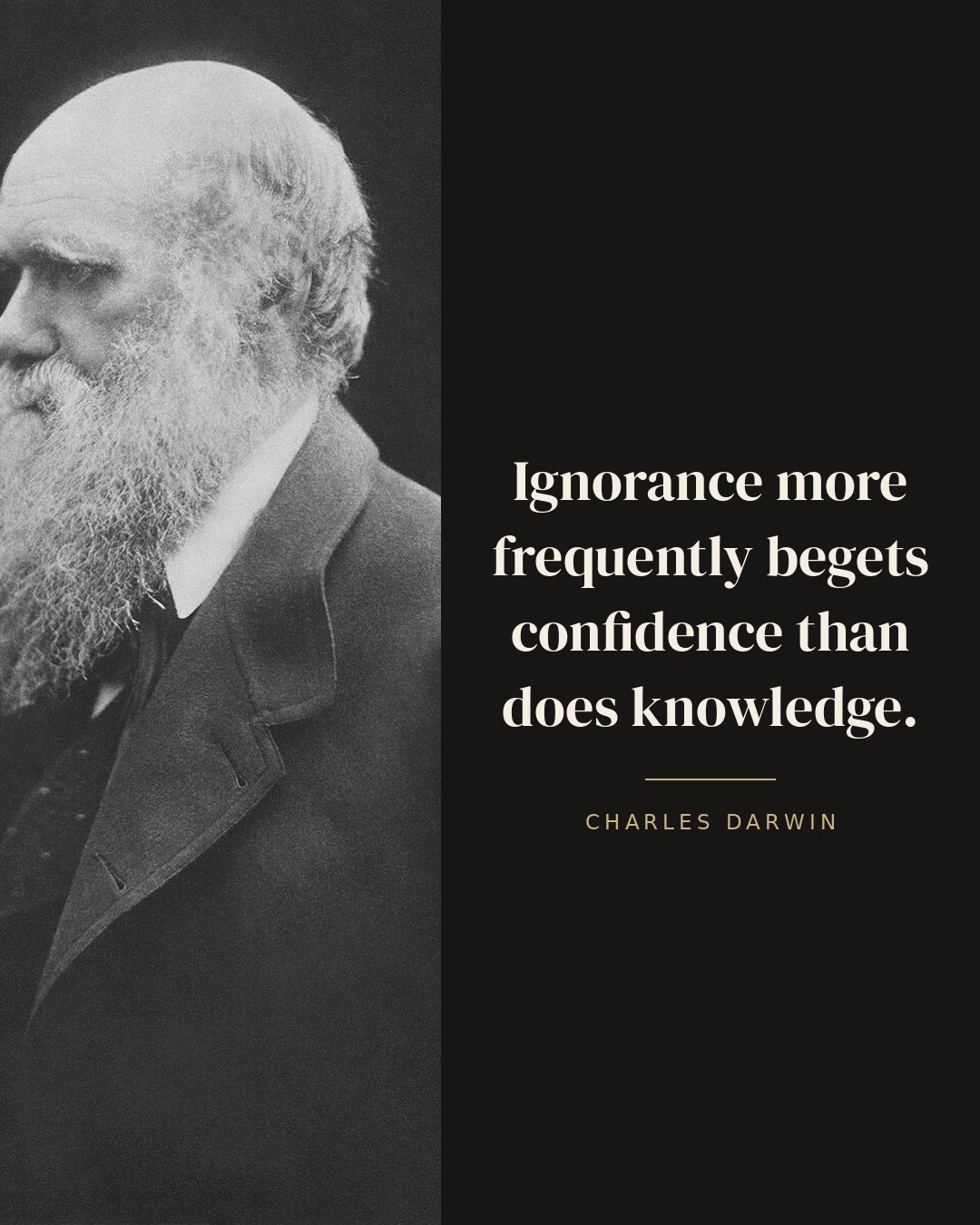 Ignorance more frequently begets confidence than does knowledge. — Charles Darwin quote card