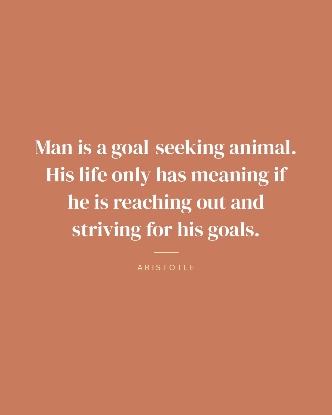 Man is a goal-seeking animal. His life only has meaning if he is reaching out and striving for his goals. — Aristotle quote card