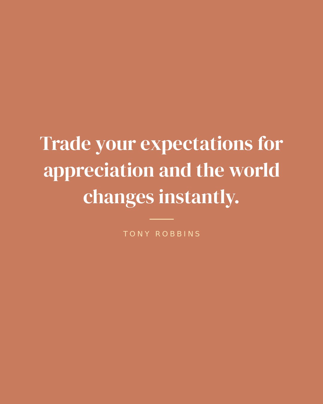 Trade your expectations for appreciation and the world changes instantly. — Tony Robbins