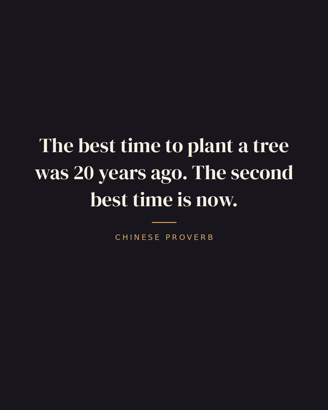 The best time to plant a tree was 20 years ago. The second best time is now. — Chinese proverb quote card