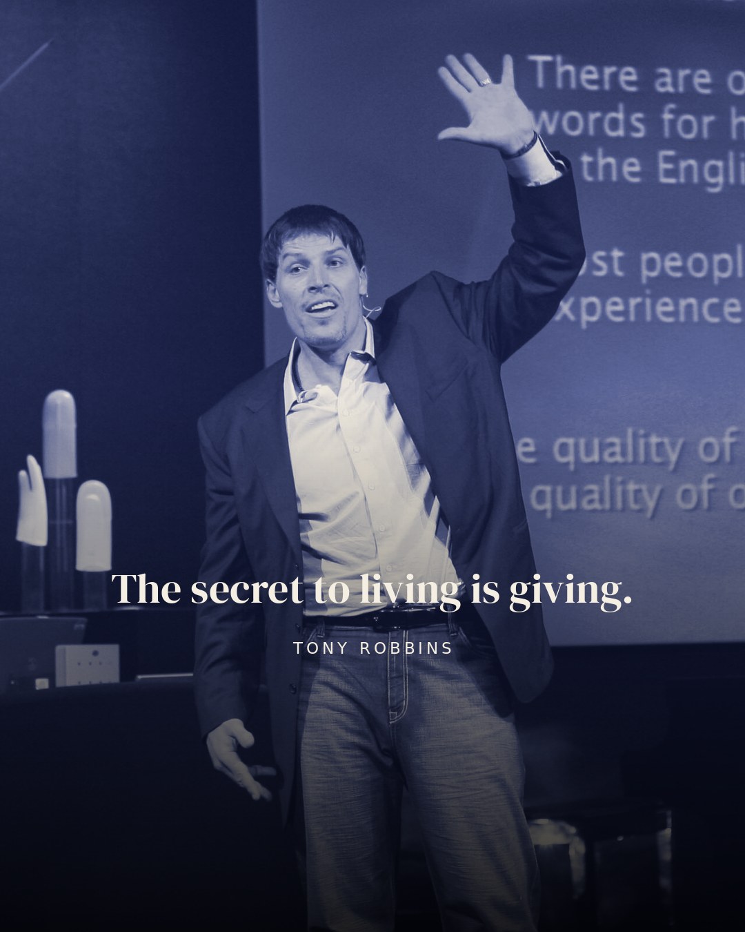The secret to living is giving. — Tony Robbins quote card