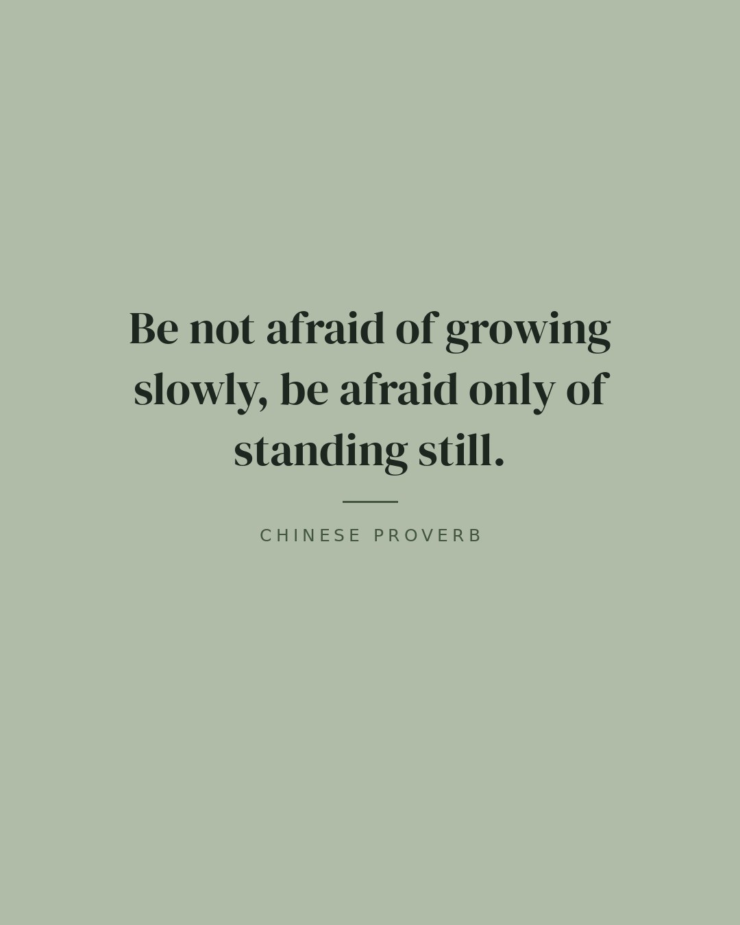 Be not afraid of growing slowly, be afraid only of standing still. — Chinese proverb quote card