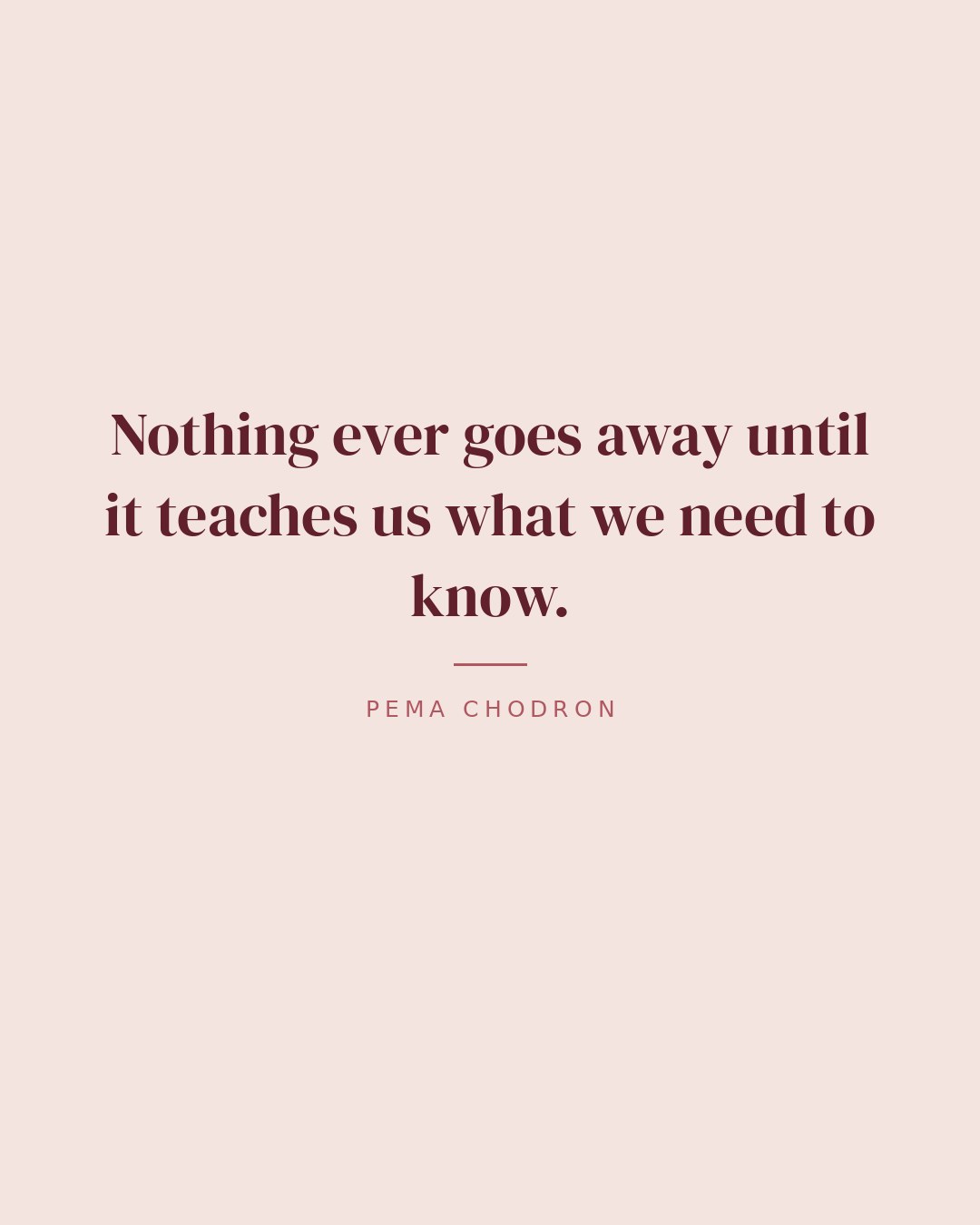 Nothing ever goes away until it teaches us what we need to know. — Pema Chodron