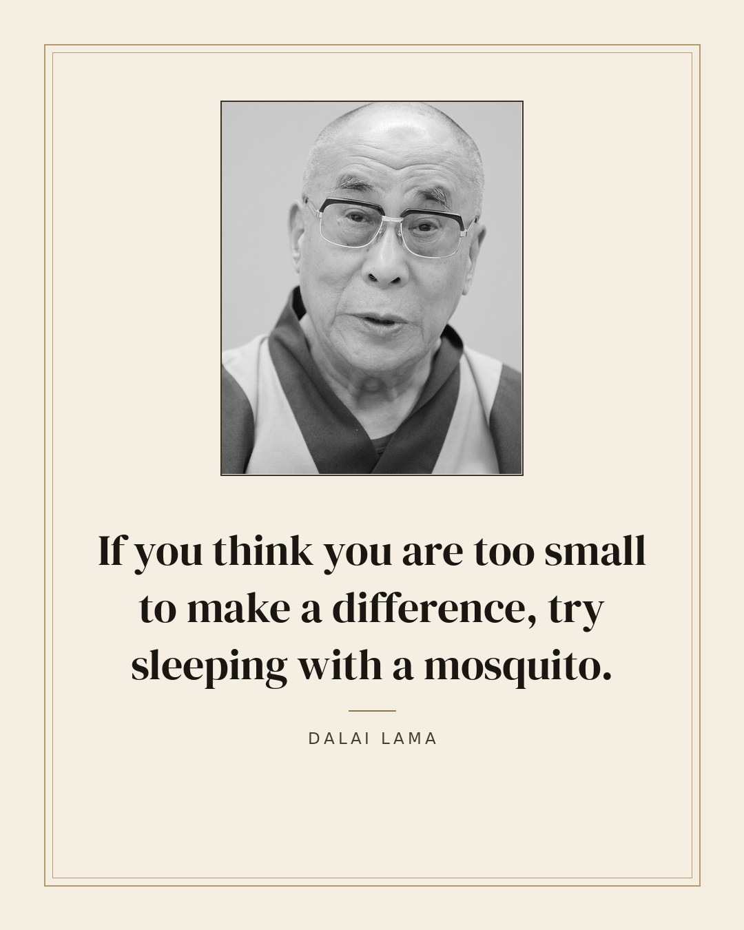 If you think you are too small to make a difference, try sleeping with a mosquito. — Dalai Lama