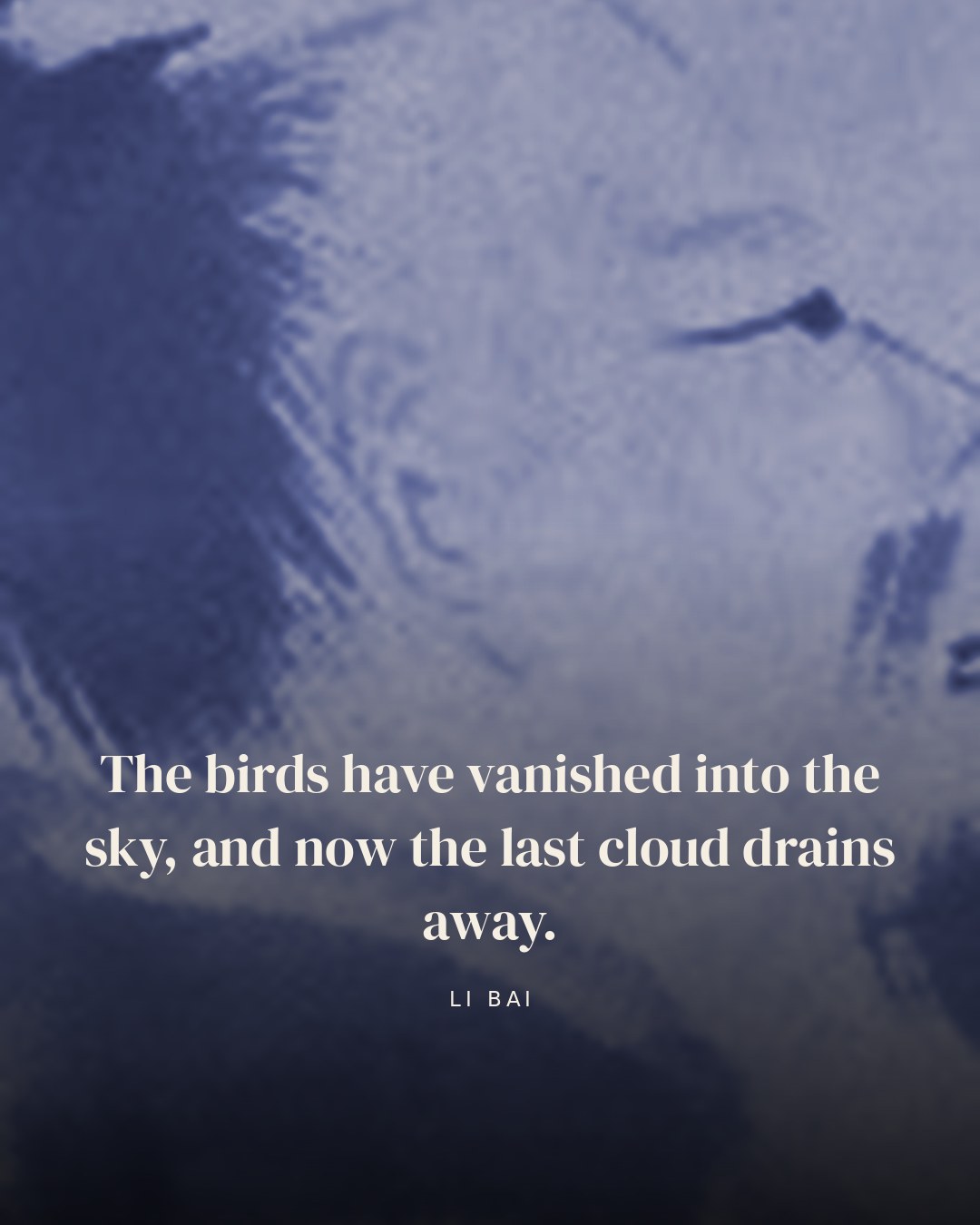 The birds have vanished into the sky, and now the last cloud drains away. — Li Bai