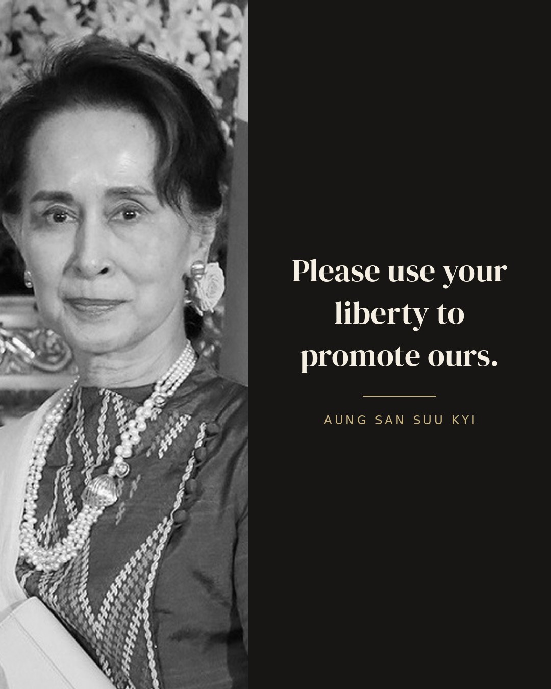 Please use your liberty to promote ours. — Aung San Suu Kyi