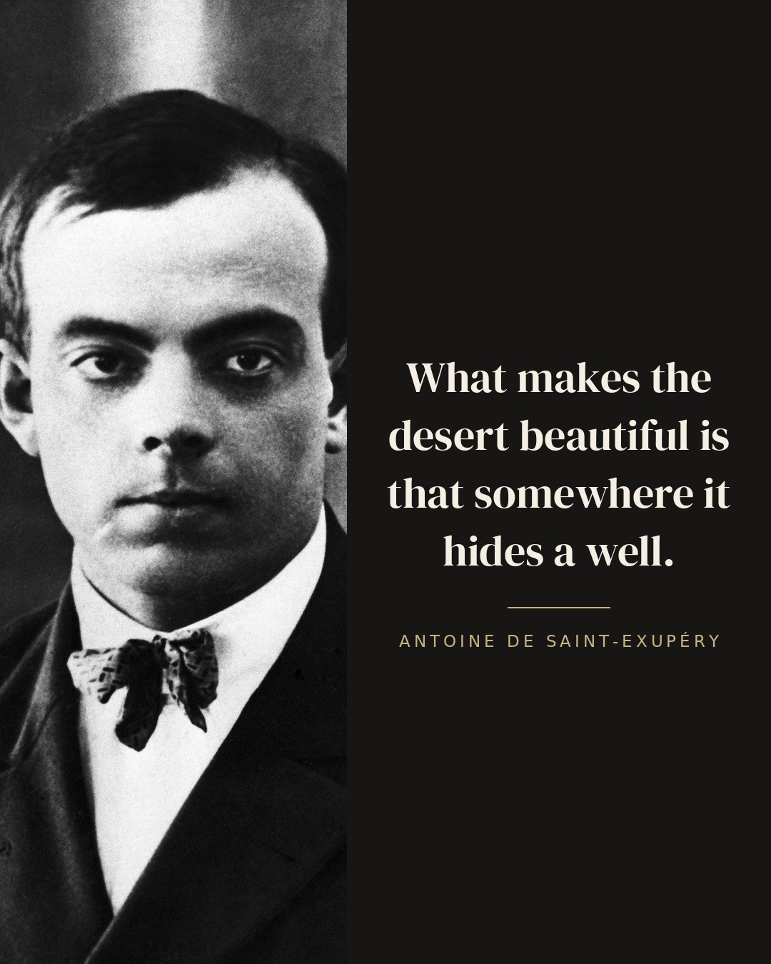 What makes the desert beautiful is that somewhere it hides a well. — Antoine de Saint-Exupéry