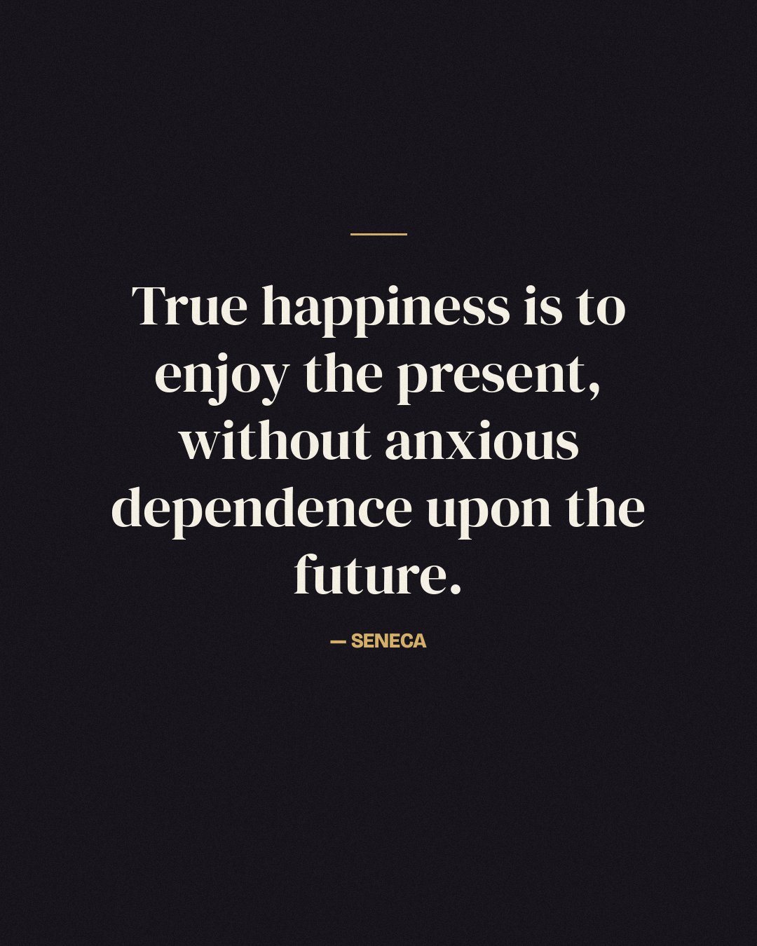 True happiness is to enjoy the present, without anxious dependence upon the future. — Seneca
