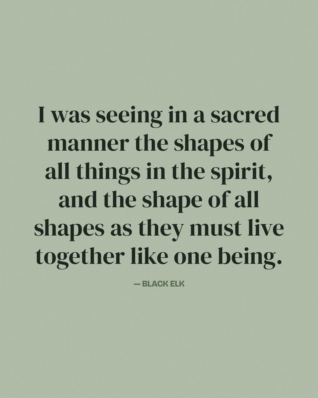 I was seeing in a sacred manner the shapes of all things in the spirit, and the shape of all shapes as they must live together like one being. — Black Elk