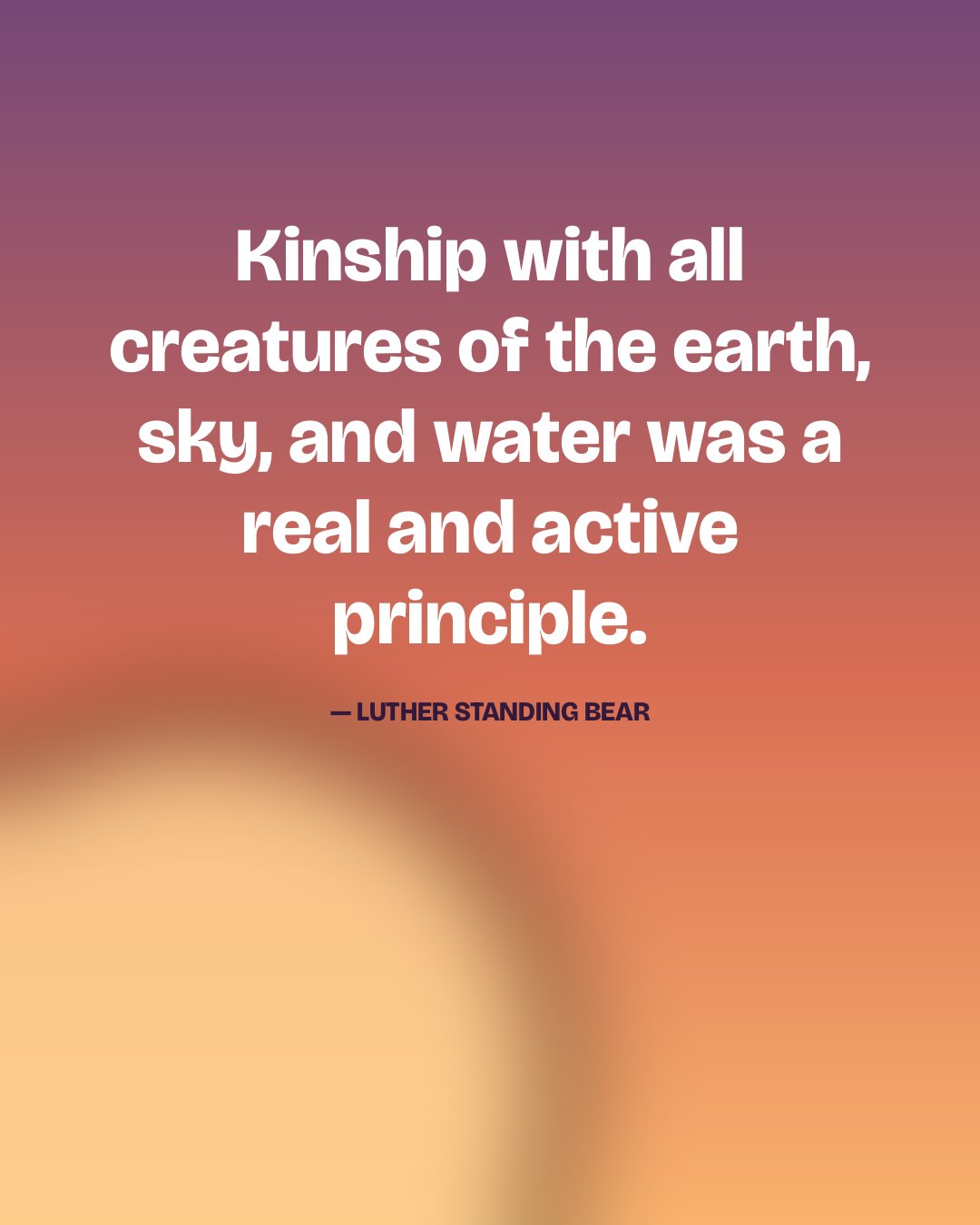 Kinship with all creatures of the earth, sky, and water was a real and active principle. — Luther Standing Bear
