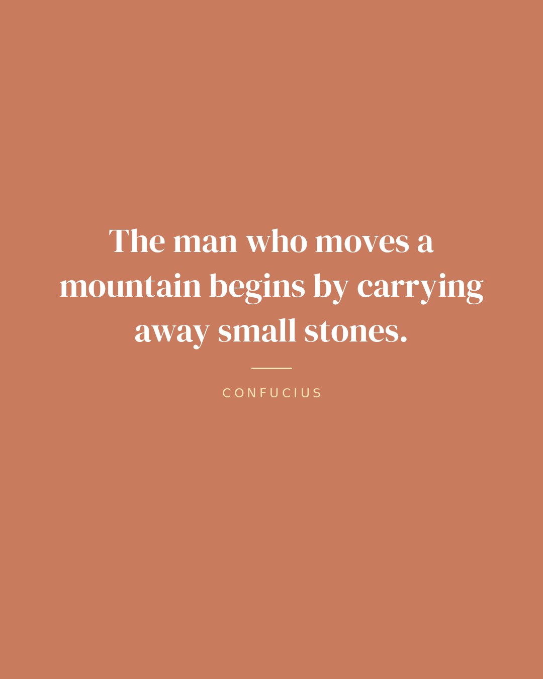 The man who moves a mountain begins by carrying away small stones. — Confucius