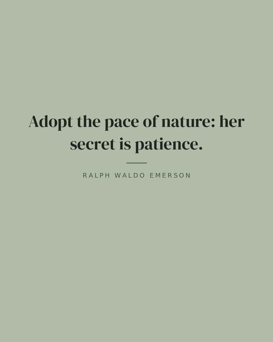Adopt the pace of nature: her secret is patience. — Ralph Waldo Emerson